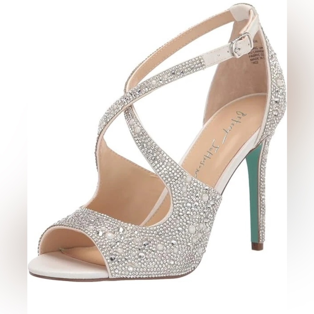Blue by Betsey Johnson Sage Heeled Sandal Ivory Rhinestone
